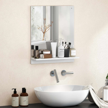 Bathroom Wall Mirror with Shelf, White, 50 x 60 cm