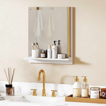 Bathroom Wall Mirror with Shelf, White, 50 x 60 cm
