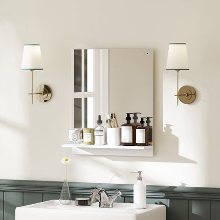 Bathroom Wall Mirror with Shelf, White, 50 x 60 cm