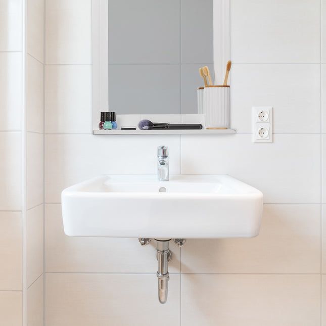 Bathroom Wall Mirror with Shelf – White Frame