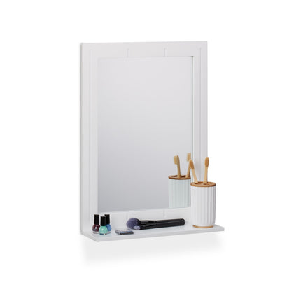 Bathroom Wall Mirror with Shelf – White Frame