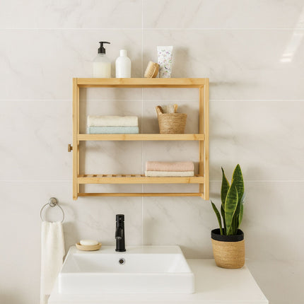 Bathroom Wall Shelf with Towel Rail and Hooks