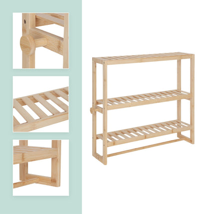 Bathroom Wall Shelf with Towel Rail and Hooks