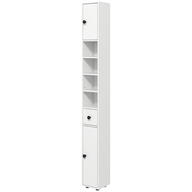 Bathroom cabinet, 4 shelves, drawer, chipboard, slim design, white