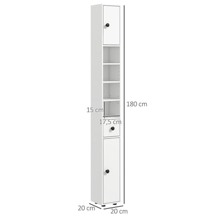 Bathroom cabinet, 4 shelves, drawer, chipboard, slim design, white