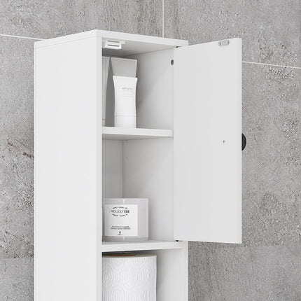 Bathroom cabinet, 4 shelves, drawer, chipboard, slim design, white