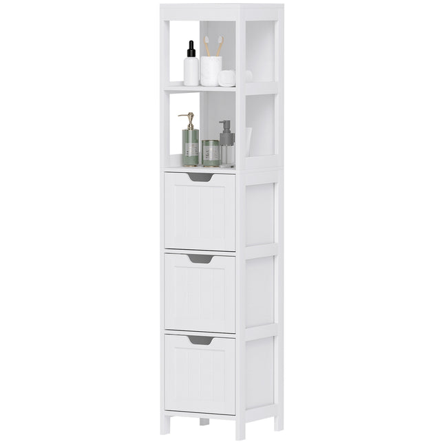 Badkamerkast badkamerkast, badkamer hoge kast met 3 laden, 2 open vakken, opbergkast voor badkamer, woonkamer, wit, 30 x 30 x 142,4 cm Aosom