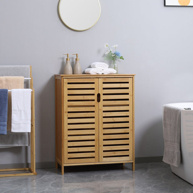 Bathroom cabinet, bamboo, 2 doors, 2 shelves, natural