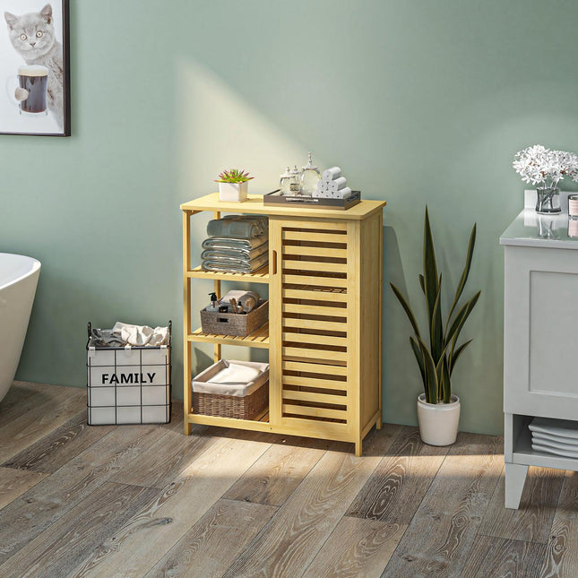 Bathroom cabinet with shelf & compartment, bamboo, natural