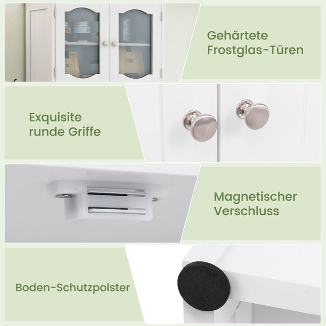 Bathroom cabinet, free-standing tall cabinet with 4 doors and shelves, white, 60 x 30 x 148.5 cm