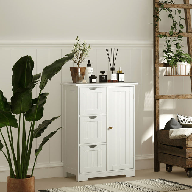 Badkamerkast zijkast met 3 lades, badkamerkast met verstelbare plank, voor badkamer, woonkamer 60 x 30 x 80 cm wit |