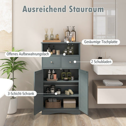 Bathroom cabinet with 2 drawers & 2 doors & adjustable shelf side cabinet gray