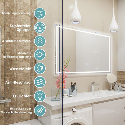 Bathroom mirror LED mirror with adjustable brightness and color temperature 80 x 60 cm