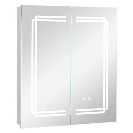 Bathroom mirror cabinet with lighting & 2 sockets & double doors anti-fog wall cabinet