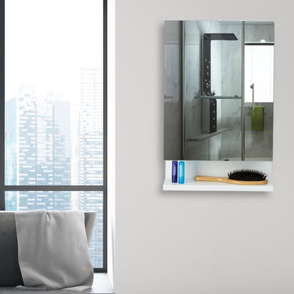 Bathroom mirror cabinet with outlet
