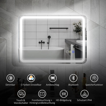 LED Bathroom Mirror, Anti-Fog, 3 Colors, 700x900 mm