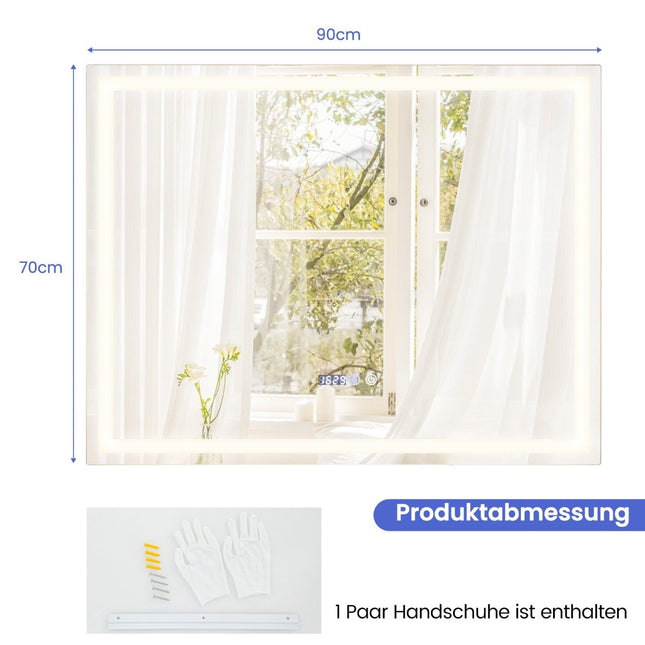 Bathroom mirror with anti-fog mirror heater & display 3000K-6500K dimmable LED mirror