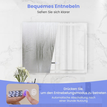 Bathroom mirror with anti-fog mirror heater & display 3000K-6500K dimmable LED mirror