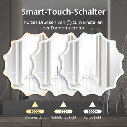 Bathroom mirror with anti-fog mirror heating wave design LED mirror wall mirror 60 x 60 cm