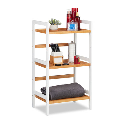 Bathroom shelf bamboo white and natural