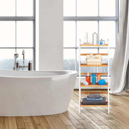 Bathroom shelf bamboo white and natural
