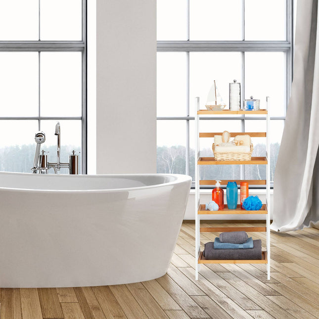 Bathroom shelf bamboo white and natural