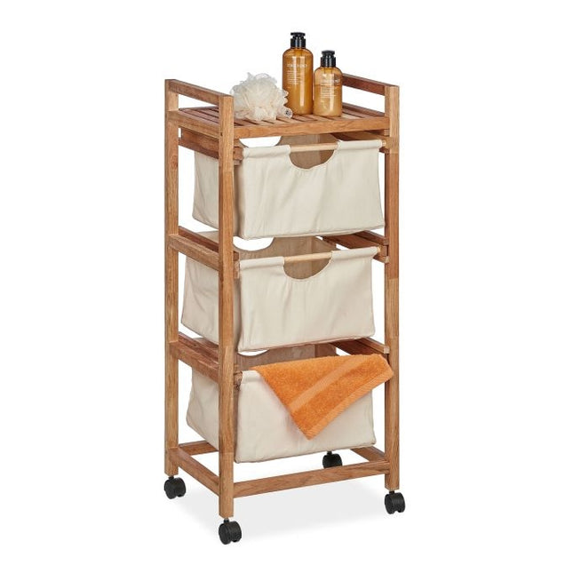 Bathroom shelf with 3 laundry baskets beige