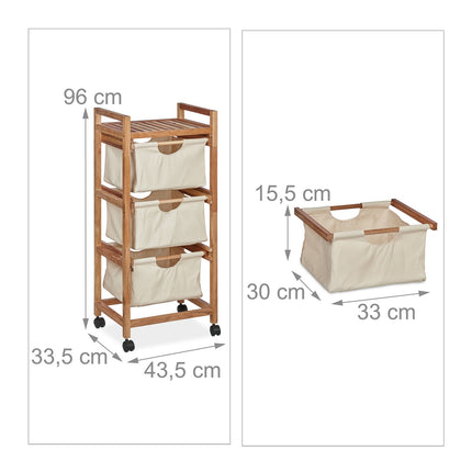 Bathroom shelf with 3 laundry baskets beige