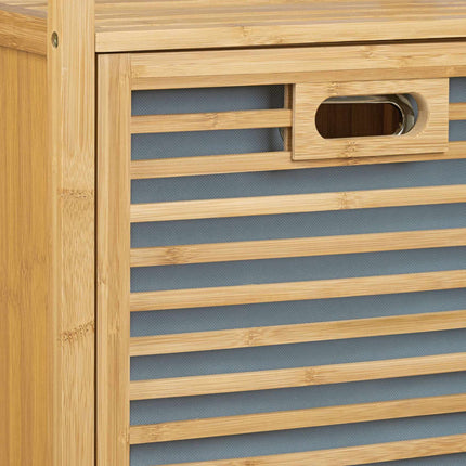 Bathroom shelf with bamboo laundry basket