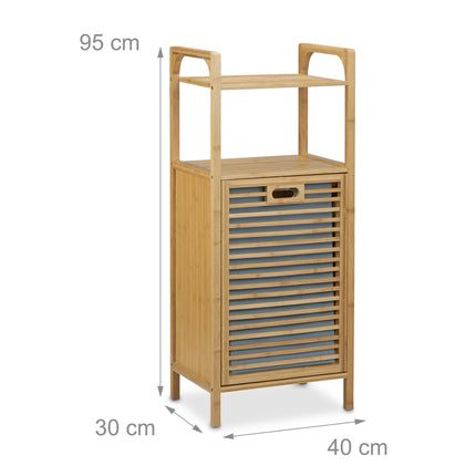 Bathroom shelf with bamboo laundry basket
