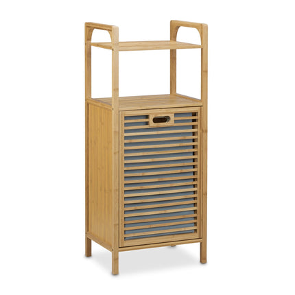 Bathroom shelf with bamboo laundry basket