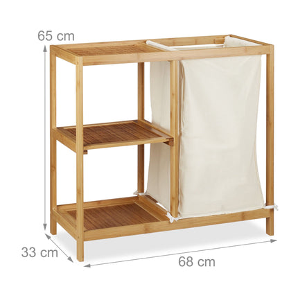 Bathroom shelf with bamboo laundry basket