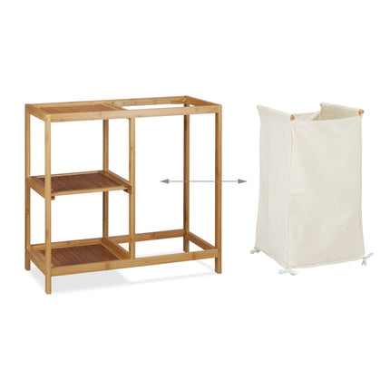 Bathroom shelf with bamboo laundry basket