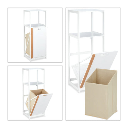 Bathroom shelf with laundry basket