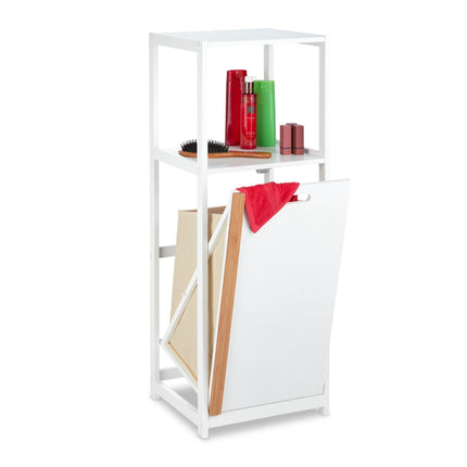 Bathroom shelf with laundry basket
