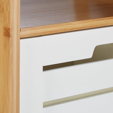 Bathroom shelf with laundry basket