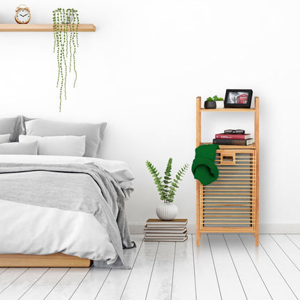 Bathroom shelf with laundry basket