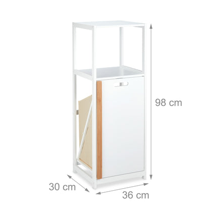 Bathroom shelf with laundry basket