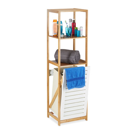 Bathroom shelf with laundry basket