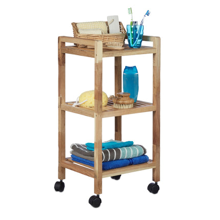 Bathroom shelf with wheels Wood