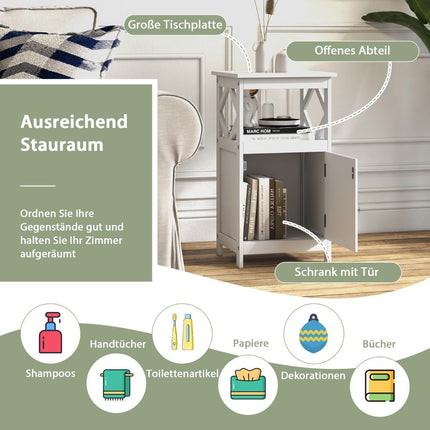 Bathroom standing cabinet with open shelf & anti-tip device, narrow side cabinet, white