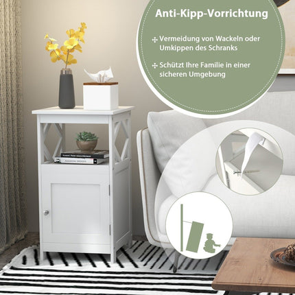 Bathroom standing cabinet with open shelf & anti-tip device, narrow side cabinet, white
