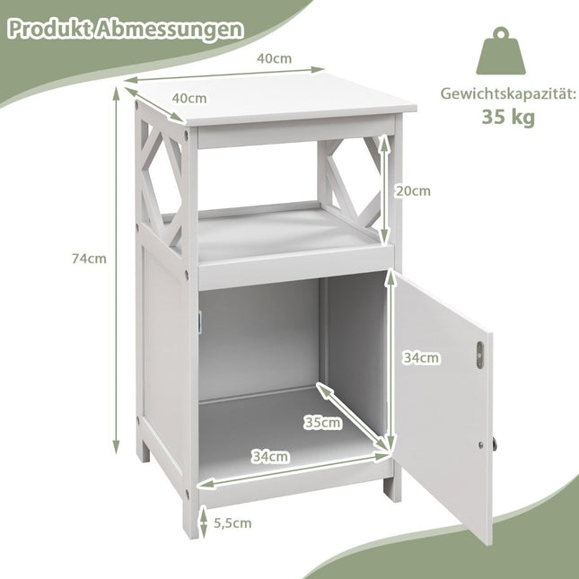 Bathroom standing cabinet with open shelf & anti-tip device, narrow side cabinet, white