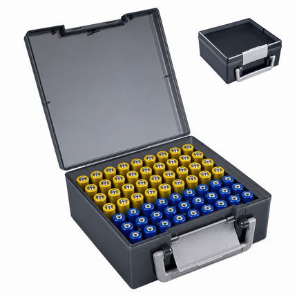 Battery Storage Box for 72 AA & AAA Batteries, Grey
