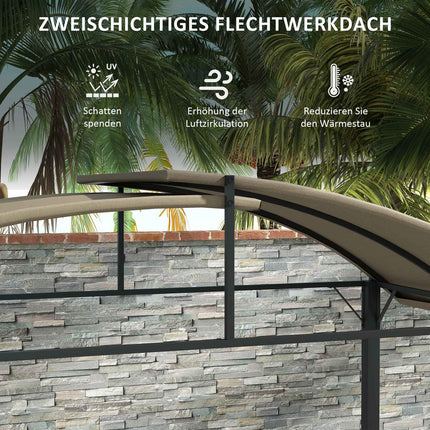Weatherproof BBQ Grill Gazebo - Khaki, Steel, Side Shelves