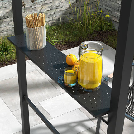 Weatherproof BBQ Grill Gazebo - Khaki, Steel, Side Shelves