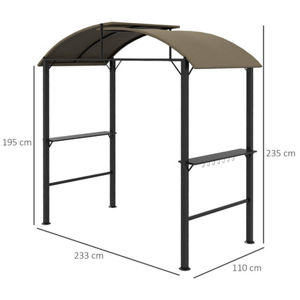 Weatherproof BBQ Grill Gazebo - Khaki, Steel, Side Shelves