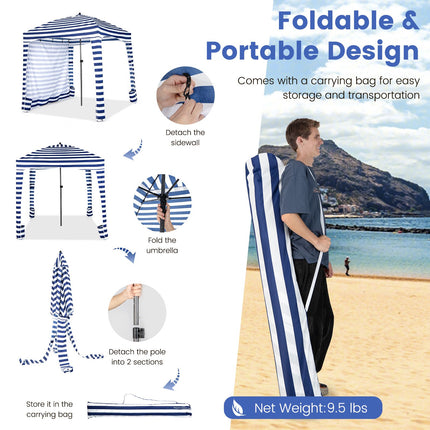 Beach Cabana Tent 6x6 Ft, Detachable Sidewall, Bag