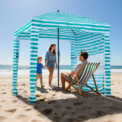 Beach Cabana Tent 6x6 ft, UPF 50+, Side Wall, Sand Pockets