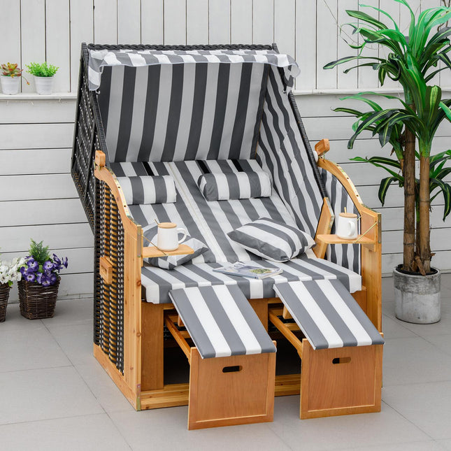 Double sun lounger, Pe Rattan, adjustable backrest